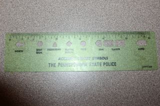 Vtg Advertising The Pennsylvania State Police Accident Report Symbols 6 " Ruler