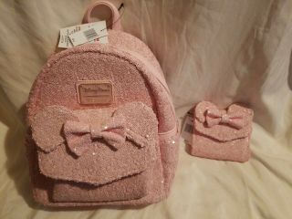 Disney Millennial Pink Minnie Mouse Sequin Mini Backpack & Wallet Set
