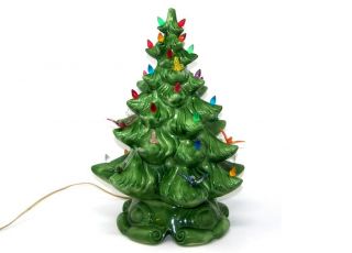 Vintage 2 Piece Atlantic Mold Lighted Ceramic Christmas Tree And Base 15 - 1/2 "