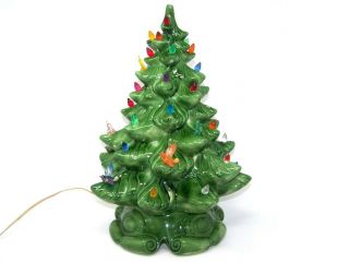 Vintage 2 Piece Atlantic Mold Lighted Ceramic Christmas Tree and Base 15 - 1/2 