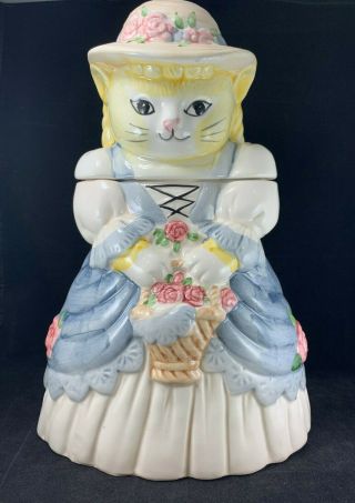 Large Victorian Kitty Cat Ceramic Cookie Jar Kitchen Collectible One Of A Kind