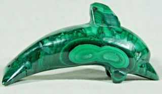 A Deep Green Colored Solid Malachite Dolphin Carving From The Congo 60.  9gr E