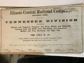 Illinois Central Railroad Employee Timetable 1912 Tennessee Division