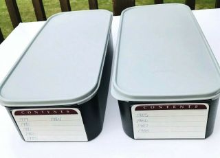 Tupperware Vintage Large Memory Mates Shutter Box Recipe File Black Grey Seal X2
