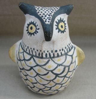 Vintage Acoma Pottery Mexico Signed Owl Figurine Native American 3 " Tall