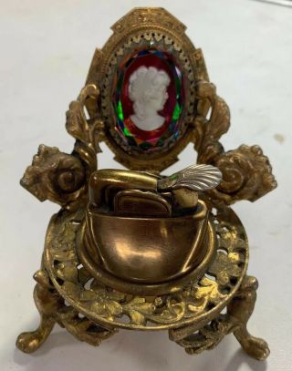 Vintage Table Lighter Cameo Hollywood Regency Gold Plated Chair 3.  25 " H