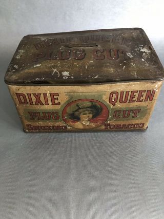 Antique Dixie Queen Plug Cut Tobacco Tin Litho Lunch Box Pail Can Smoking