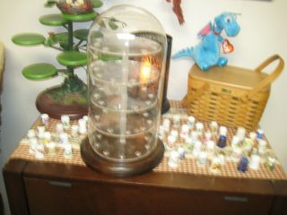 46 Collectible Thimbles In A Grand Glass Dome Display With Wood Base