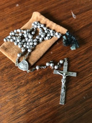 Vintage Rosary Catholic Prayer Beads Crucifix Military Sterling