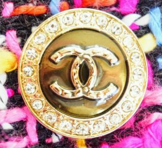 Chanel Button 1 Inch Large 25 Mm Cc Logo Gold Metal Crystals