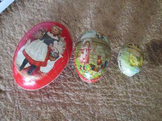 3 Vtg 1910 German Paper Mache Easter Egg Candy Container Boy Girl Geese