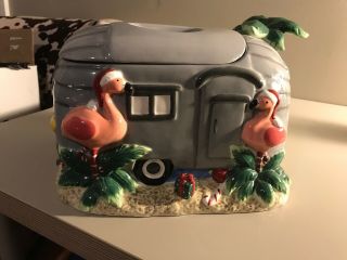 St.  Nicholas Square Flamingo Rv Camper Airstream Trailer Holiday Cookie Jar