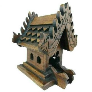 Wooden Thai Spirit House Miniature Buddhist Temple Handmade Sculpture Home Décor
