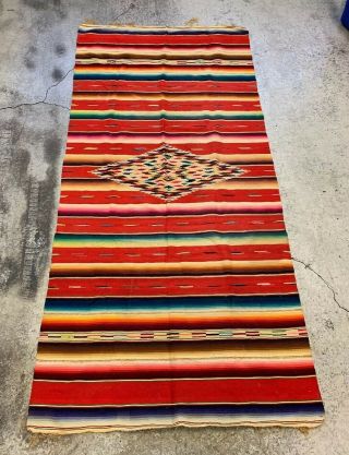 Vintage Finely Woven Mexican Saltillo Serape Blanket Rug 80” X 36”