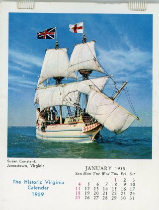 " The 1959 Historic Virginia Calendar " Complete 4 " X 5.  25 "