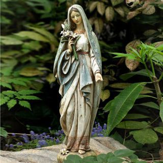 Madonna Holy Blessed Virgin Mother Mary With Lilies Flowers Garden Statue