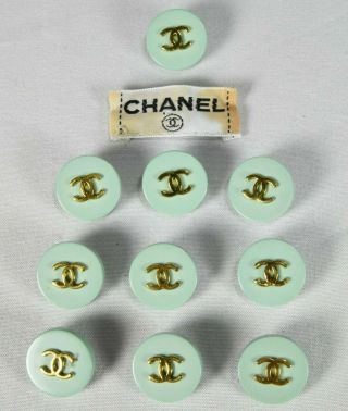 Chanel Buttons 10 Pc Light Green Gold Cc Back Stamped For Dress Jacket Blouse