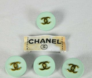 Chanel Buttons 10 Pc Light Green Gold CC back stamped for dress jacket blouse 3