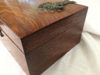 Vintage Antique Wooden Oak Cigar Tobacco Humidor Wood Box Brass Accents 5