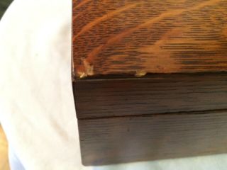 Vintage Antique Wooden Oak Cigar Tobacco Humidor Wood Box Brass Accents 8