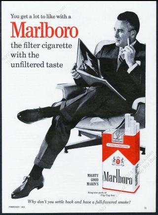 1962 Marlboro Cigarettes Marlboro Man Charles Eames Lounge Chair Photo Print Ad