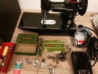 Singer 222k Featherweight Sewing Machine Arm With Attachments.  1957