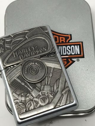 Zippo Harley Davidson Emblem Lighter With Motor,  Flag And Eagle,  29266,