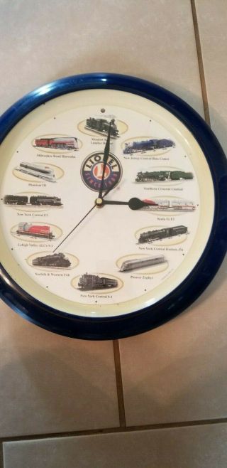Lionel Trains Blue Electronic Train Whistle Batter Operated 13.  5 Inch Wall Clock