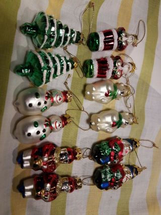 12 Vintage Miniature Glass Figural Christmas Ornaments Santa Xmas Tree Snowman,