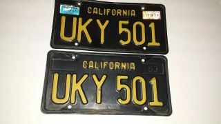 1963 California License Plates Pair Gold On Black Uky 501