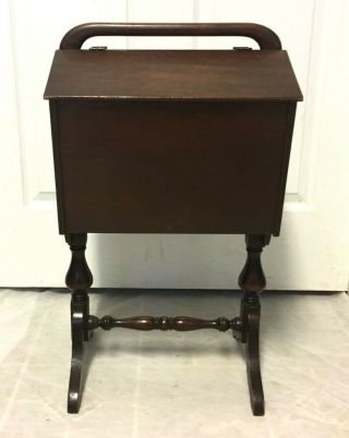 Antique Mahogany Sewing Box Standing Style Wooden Storage Chest Craft Cabinet