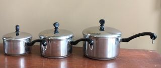 Vintage Farberware Aluminum Clad 1,  2,  & 3 Qt Stainless Steel Sauce Pots W/lids