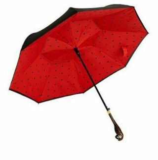 Disney Mary Poppins Returns Polka Dot Inverted Umbrella Parrot Handle Red/black