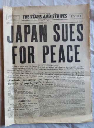 Stars & Stripes Ww Ii Newspaper August 11,  1945 Germany Edition - Japan Sues
