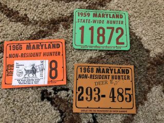 Vtg Maryland Non Resident Hunter License Big Game Hunting Stamp 1966/68 & 1959