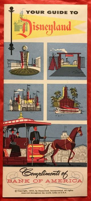 Rare 1955 Bank Of America,  Your Guide To Disneyland Amusement Park Brochure & Map