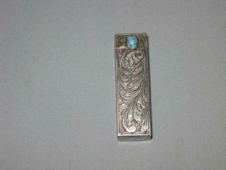 Pretty Vintage Silver Plate? And Turquoise Lipstick Case Holder