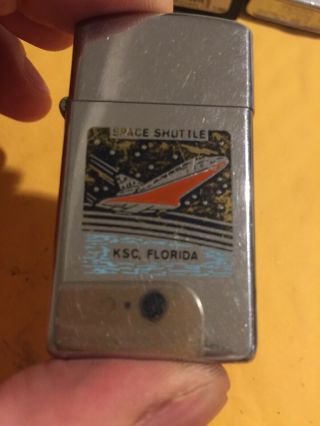 Vintage 85 Slim Chrome Space Shuttle Nasa Rare 2 Side Advertising Zippo Lighter