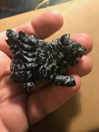 Lion Snowflake Obsidian Hand Carved Gemstone Animal Tiny Totem Statue Stone