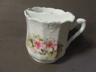 Antique Vintage Porcelain Shaving Mug Embossed Pink Handpainted Hibiscus