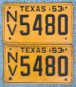 1953 Texas Matching Set Of License Plates