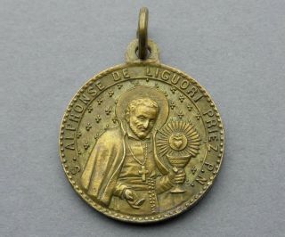 French,  Antique Religious Medal.  Alphonsus Liguori.  St Virgin Mary Jesus.  Penin.