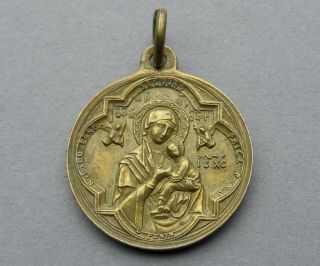 French,  Antique Religious Medal.  Alphonsus Liguori.  St Virgin Mary Jesus.  Penin. 3