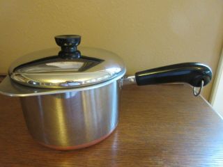 Vtg Revere Ware Stainless Copper Clad 3 Qt Sauce Pan W/ Lid & Steamer Insert Euc