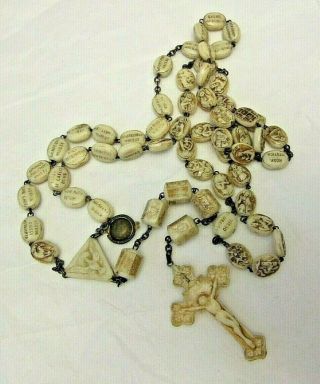 Vintage Ivorine Image Beads Sculpted By C Civelli Rosary Marque De 