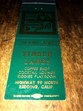 Vintage Matchbook Cover Timber Lanes Bowling Redding California