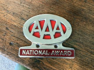 Vintage Aaa National Award License Plate Topper Trunk Bumper Metal Shiny Bright