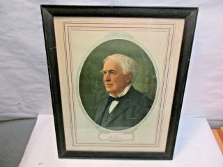 Vintage Thomas Edison Image Print In Wood Frame With Glass Good Shape 13 " X10 "