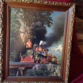 Vtg Framed Paul Detlefsen Print 20.  25 " X 25 " Train Railroad Steam Locomotive,
