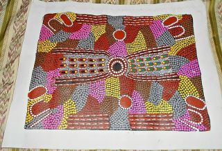 Aboriginal Art Dot Painting By Nancy Martin 1983 Wailbri Tribe Central 48 X 41cm